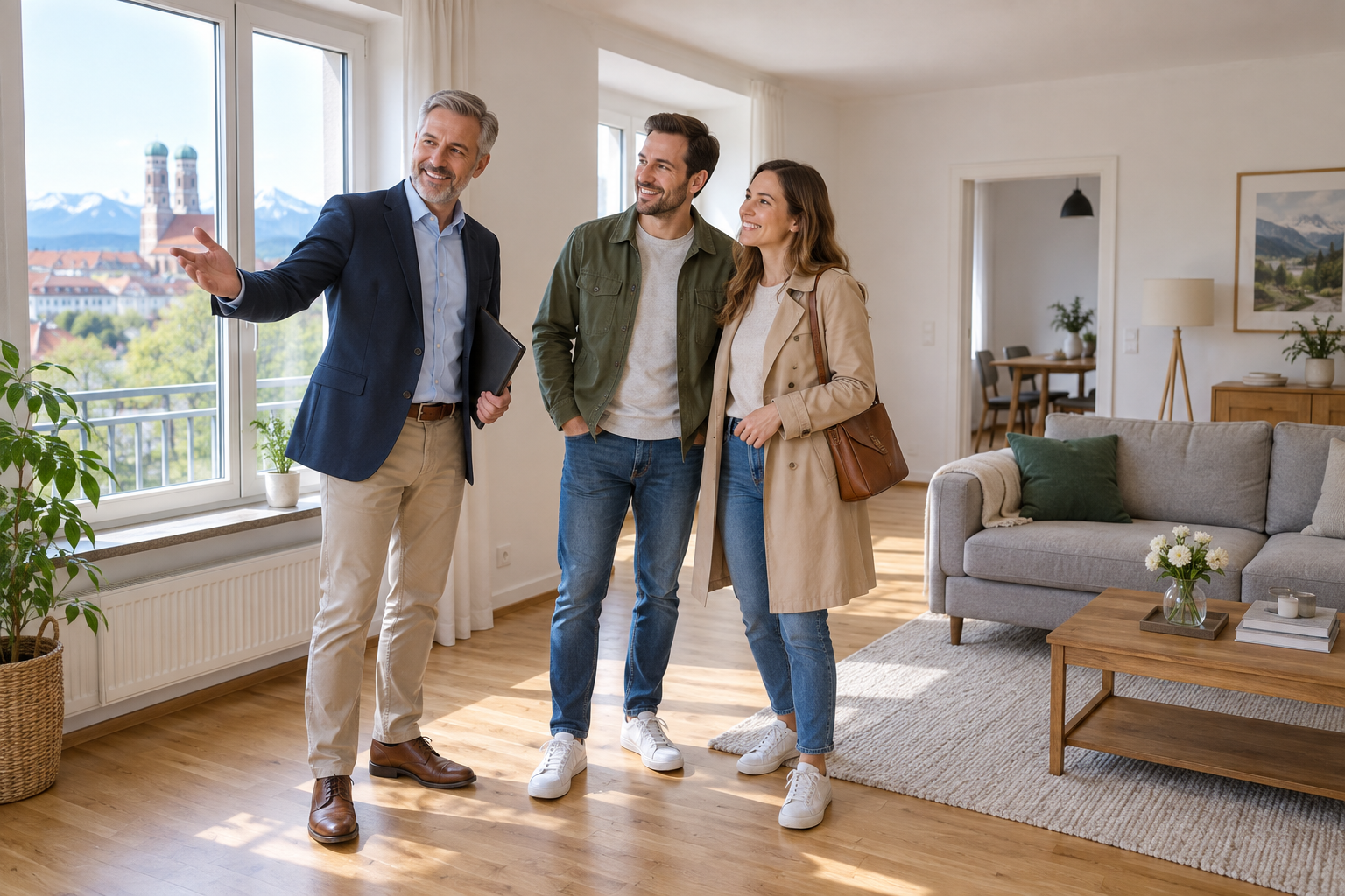Ein erfahrener Mitarbeiter begleitet eine Wohnungsbesichtigung